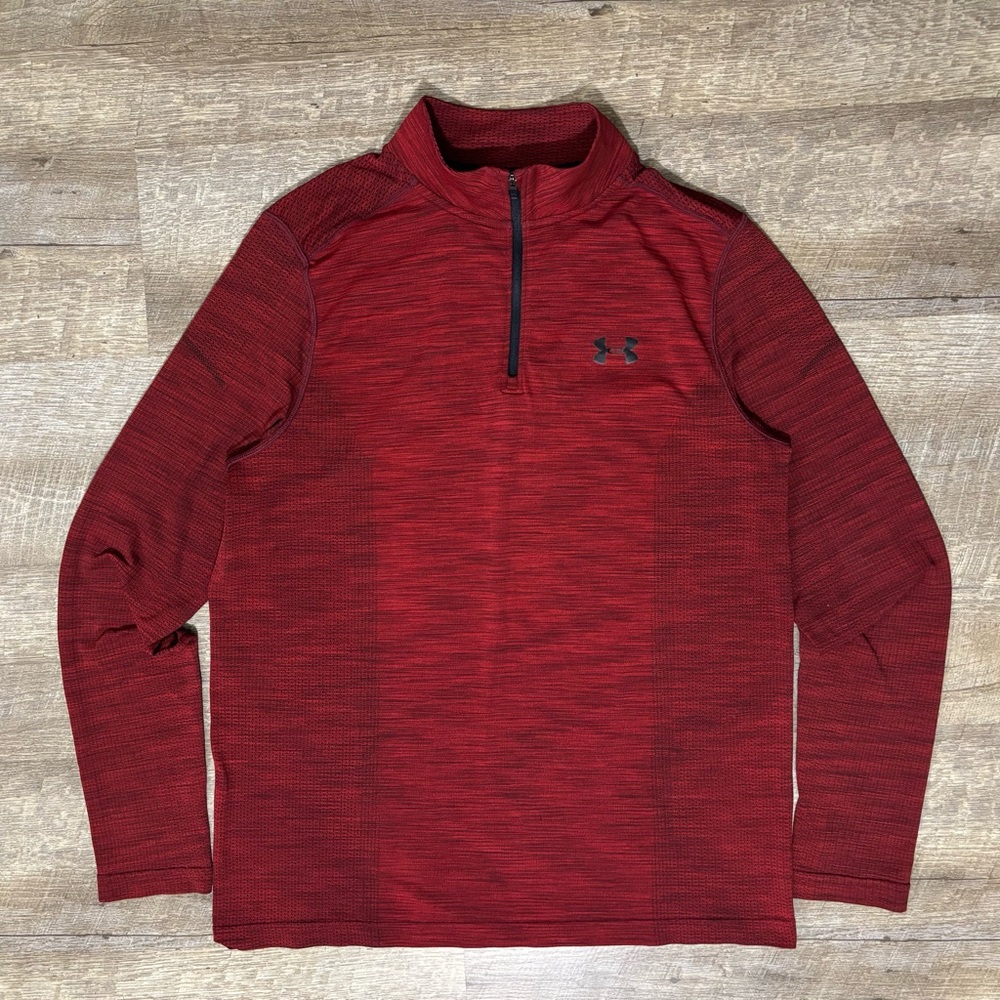 Under Armour Sweater Mens L Red 1/4 ZIP Vented HeatGear Threadborne Fitted
